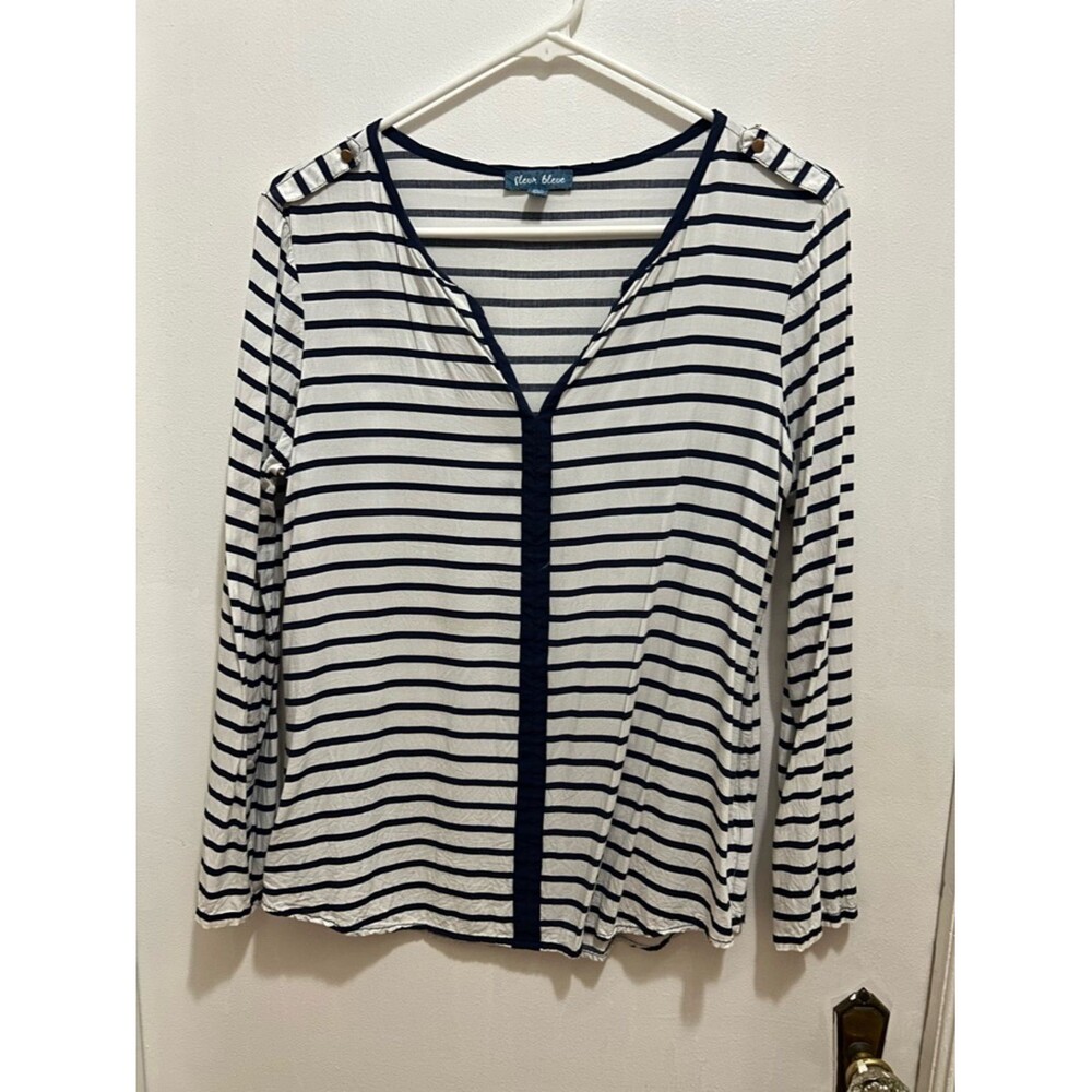 Fleur Blue Navy & White Striped V‑Neck Tunic Top by Clear Blue